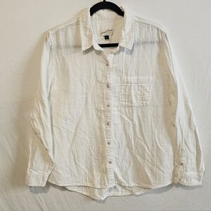 Universal Thread Muslin Cotton Button Front Shirt Blouse White Collared Large
